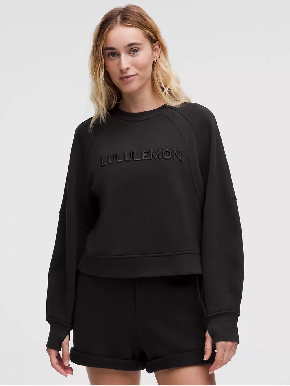 lululemon athletica Black Scuba Oversized Wordmark Crew Sweatshirt XS/S